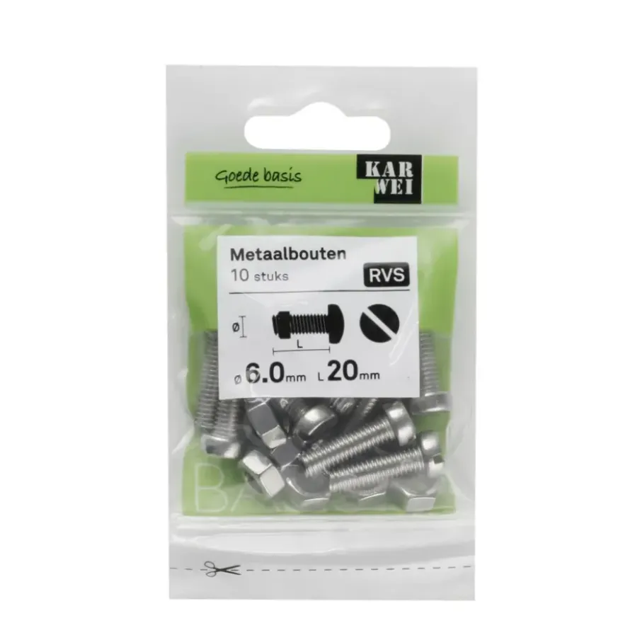 KARWEI metaalbout RVS 6x20 mm 10 stuks