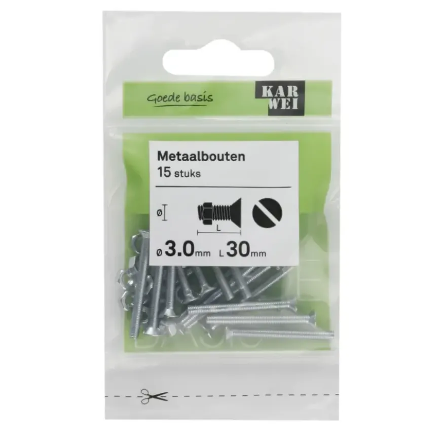 KARWEI metaalbout verzinkt 3x30 mm 15 stuks