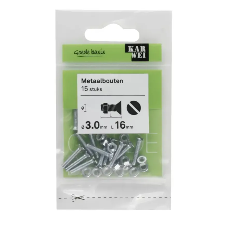KARWEI metaalbout verzinkt 3x16 mm 15 stuks