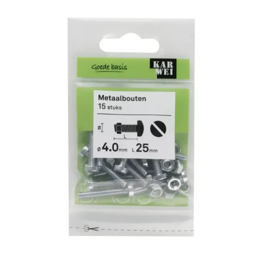 KARWEI metaalbout verzinkt 4x25 mm 15 stuks