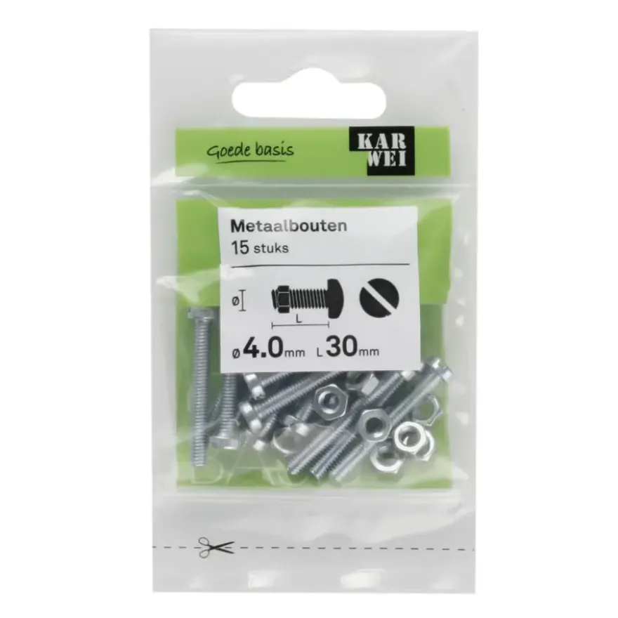 KARWEI metaalbout verzinkt 4x30 mm 15 stuks