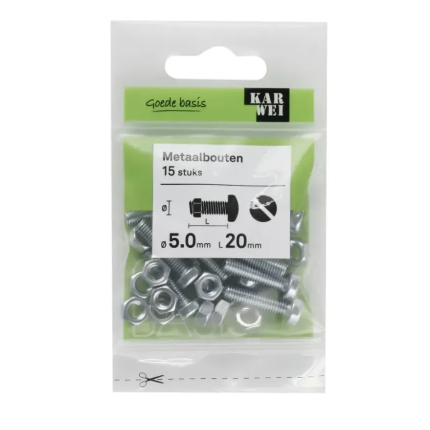 KARWEI metaalbout verzinkt 5x20 mm 15 stuks