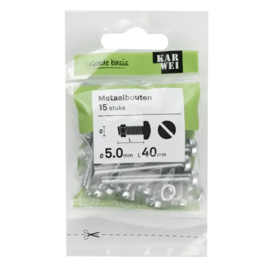 KARWEI metaalbout verzinkt 5x40 mm 15 stuks