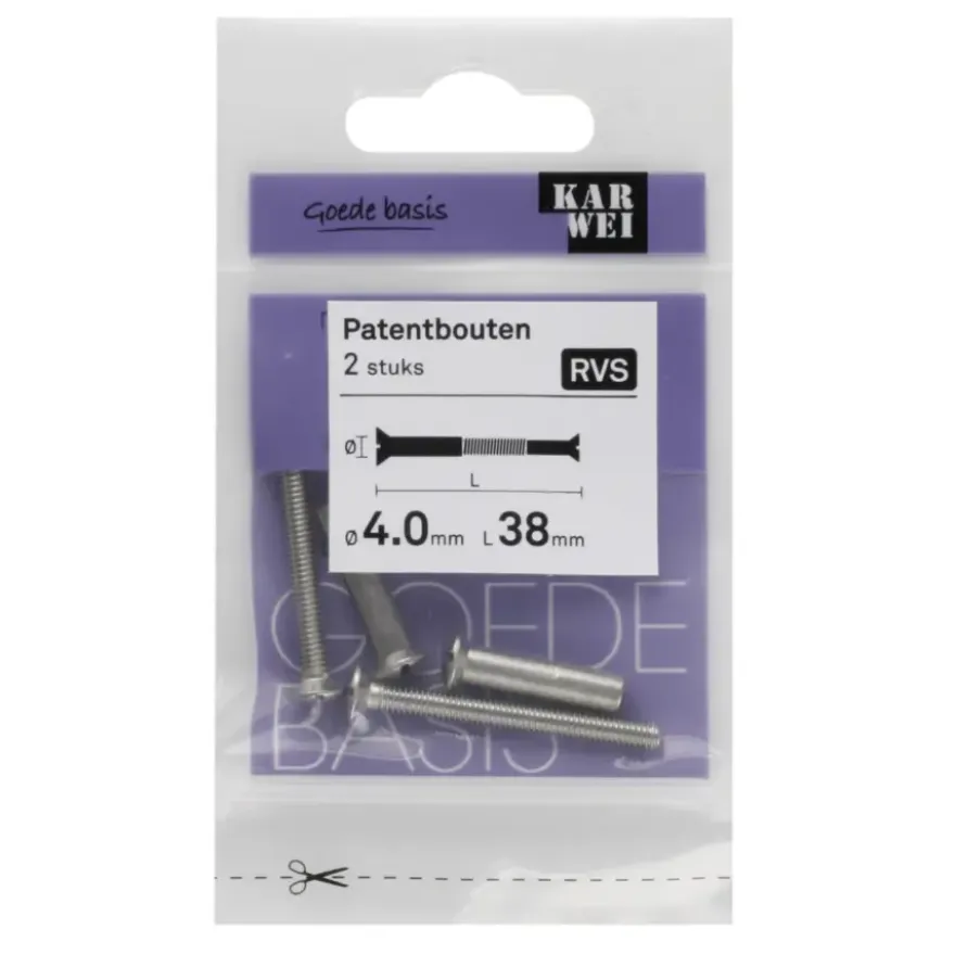 KARWEI patentbout rvs M4x38 mm 2 stuks