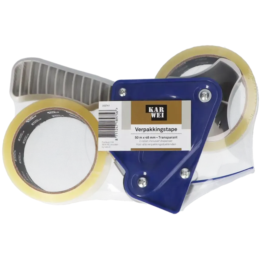 KARWEI verpakkingstape transparant 48 mm x 50 m (2 rollen) met dispenser