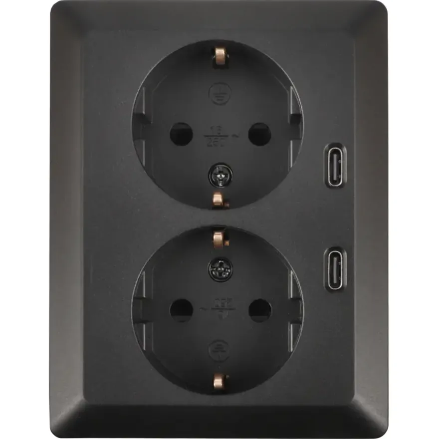 KARWEI Zenith Dubbel Stopcontact Geaard met Twee USB-C Poorten Mat Zwart