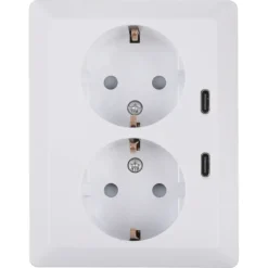 KARWEI Zenith Dubbel Stopcontact Geaard met Twee USB-C Poorten Wit