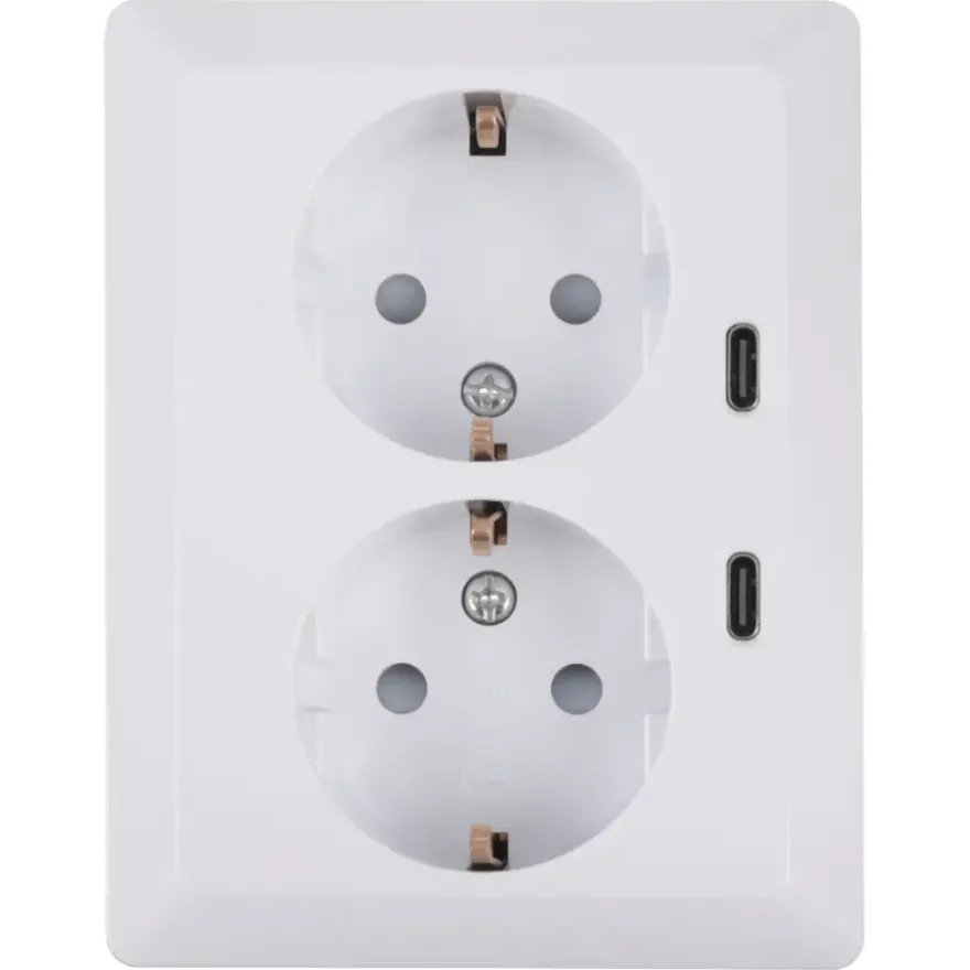 KARWEI Zenith Dubbel Stopcontact Geaard met Twee USB-C Poorten Wit