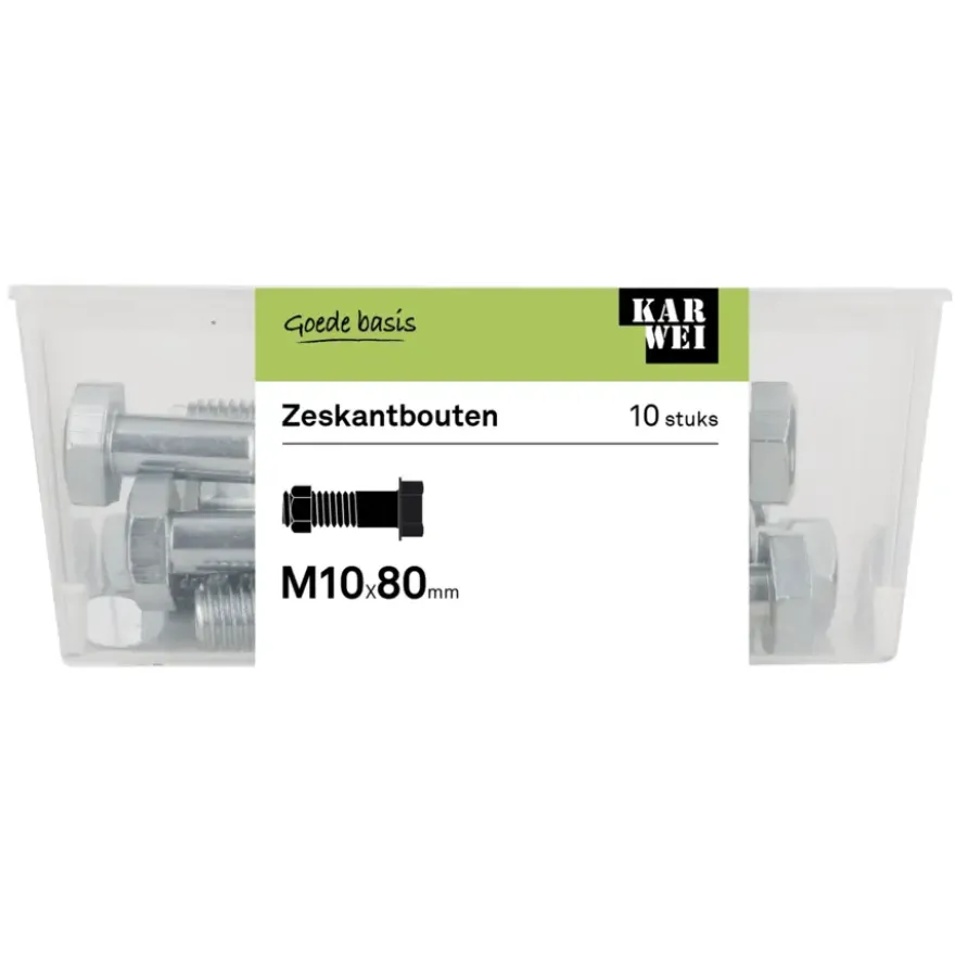 KARWEI zeskantbout deeldraad M10x80 mm 10 stuks