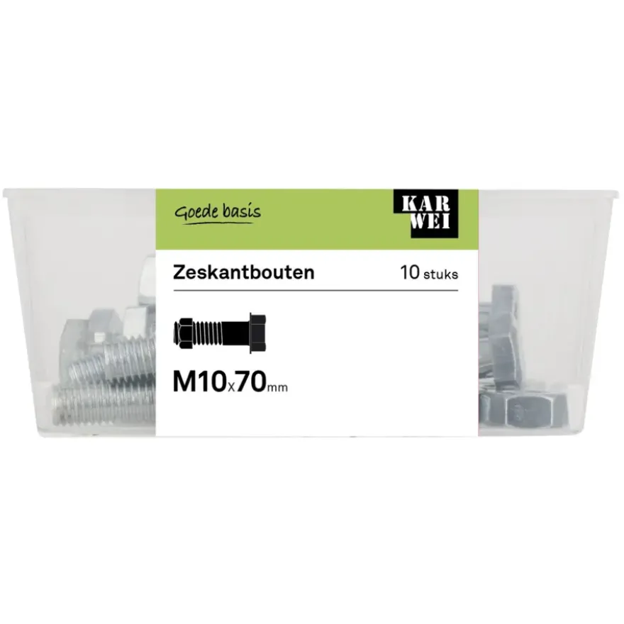 KARWEI zeskantbout deeldraad M10x70 mm 10 stuks