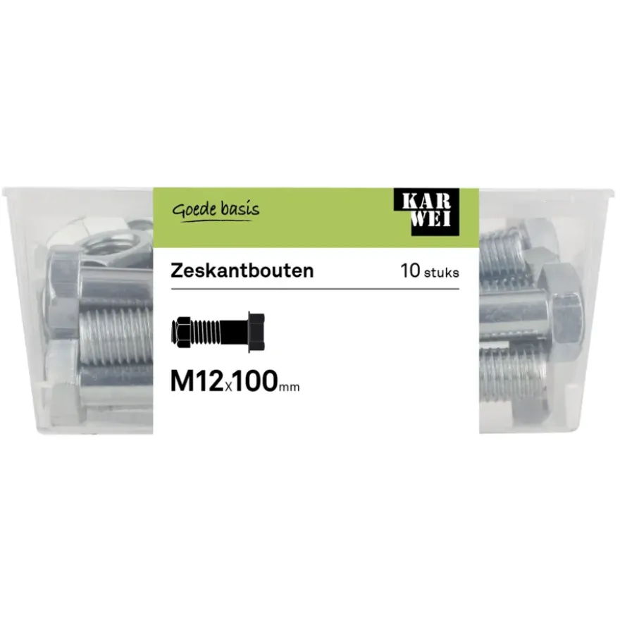 KARWEI zeskantbout deeldraad M12x100 mm 10 stuks