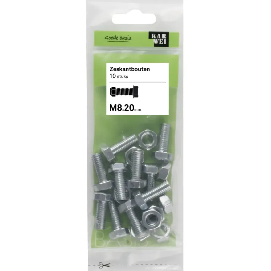 KARWEI zeskantbout voldraad M8x20 mm 10 stuks