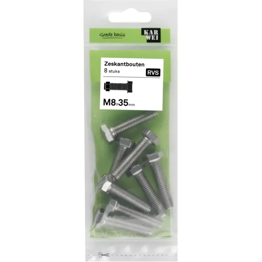 KARWEI zeskantbout voldraad rvs M8x35 mm 8 stuks