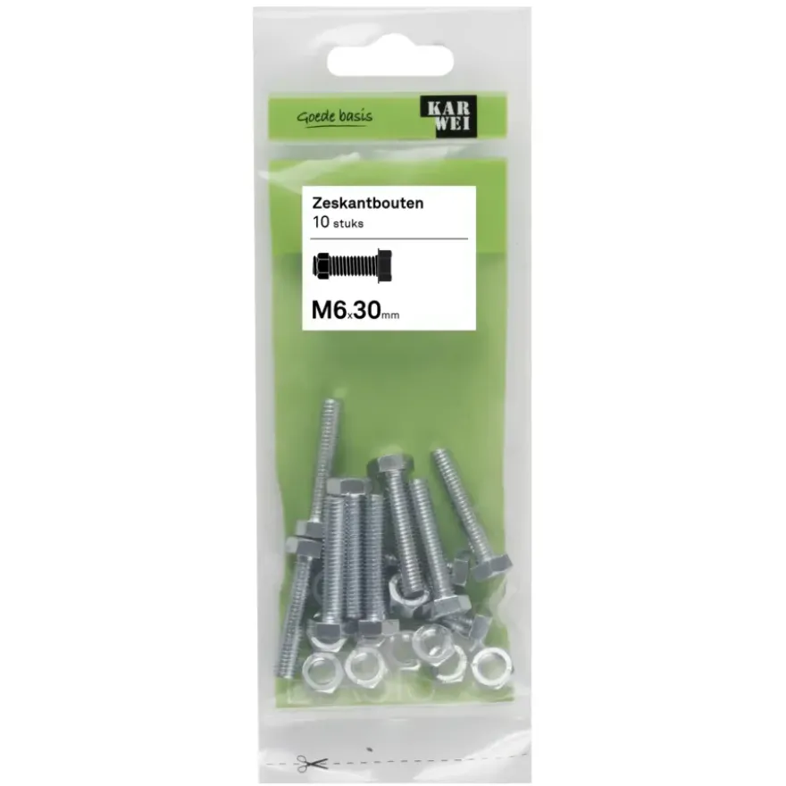 KARWEI zeskantbout voldraad M6x30 mm 10 stuks