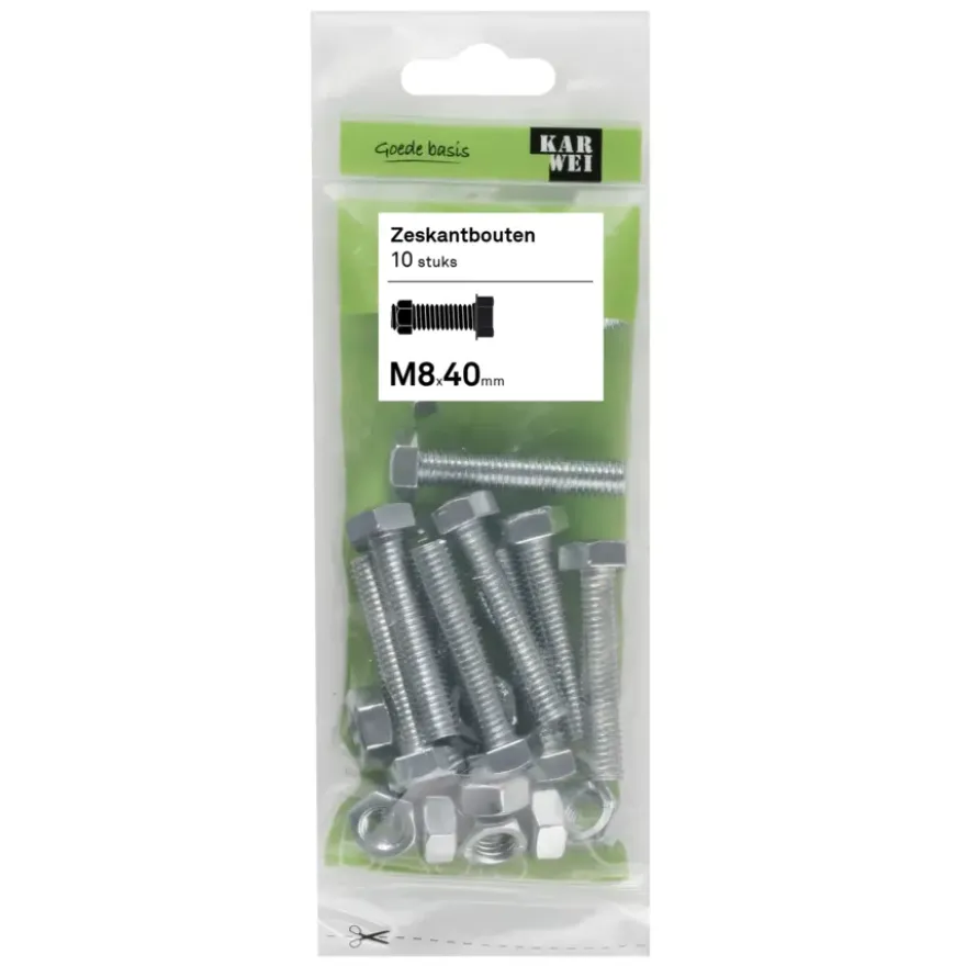 KARWEI zeskantbout voldraad M8x40 mm 10 stuks