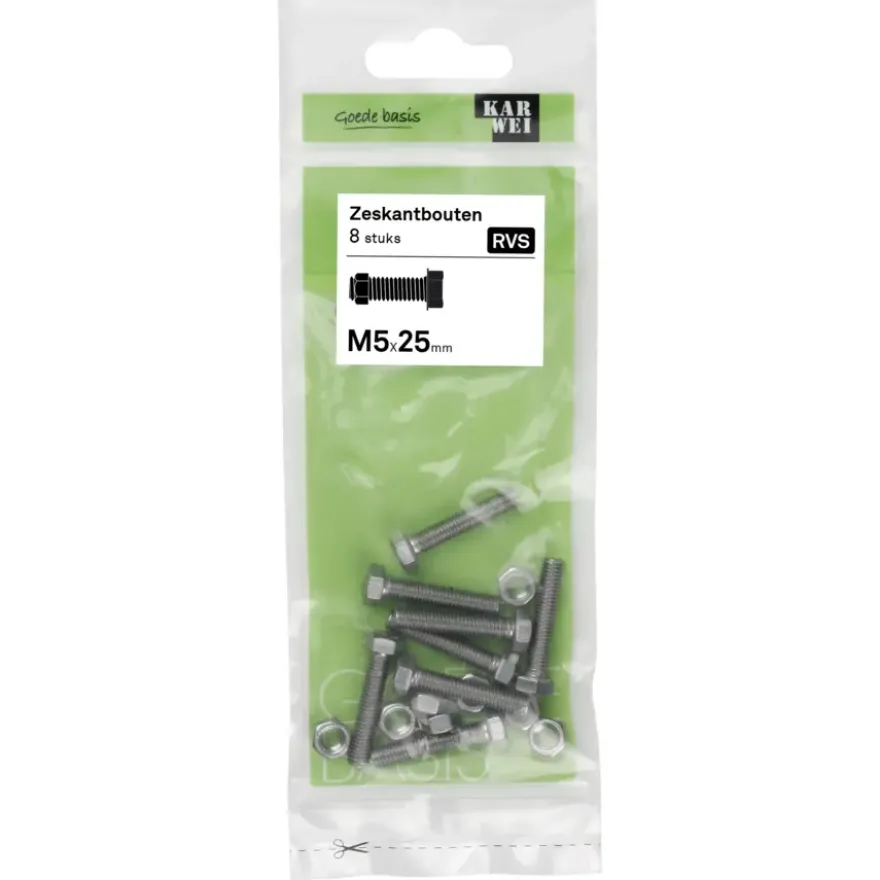 KARWEI zeskantbout voldraad rvs M5x25 mm 8 stuks