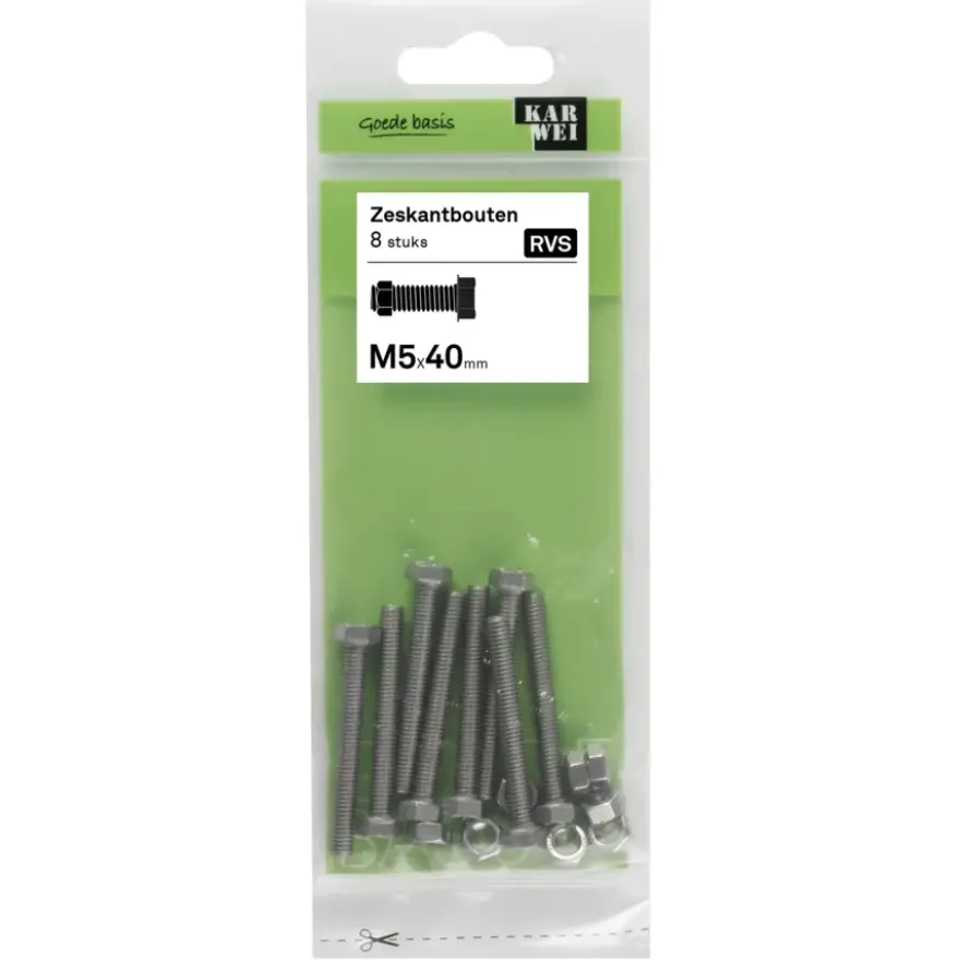 KARWEI zeskantbout voldraad rvs M5x40 mm 8 stuks
