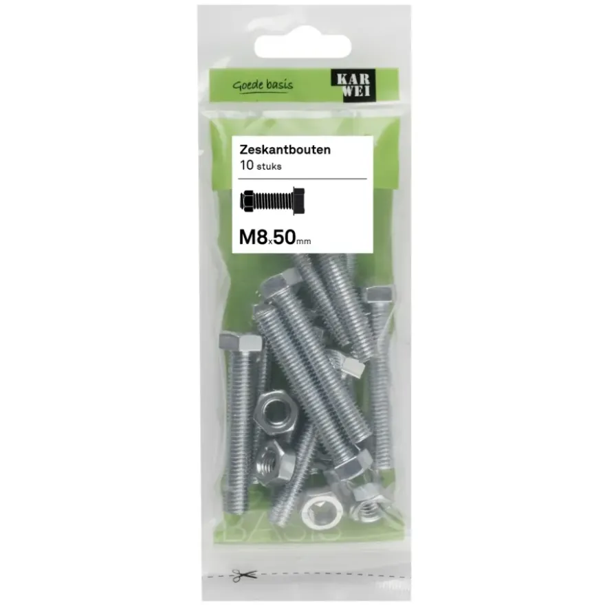 KARWEI zeskantbout voldraad M8x50 mm 10 stuks