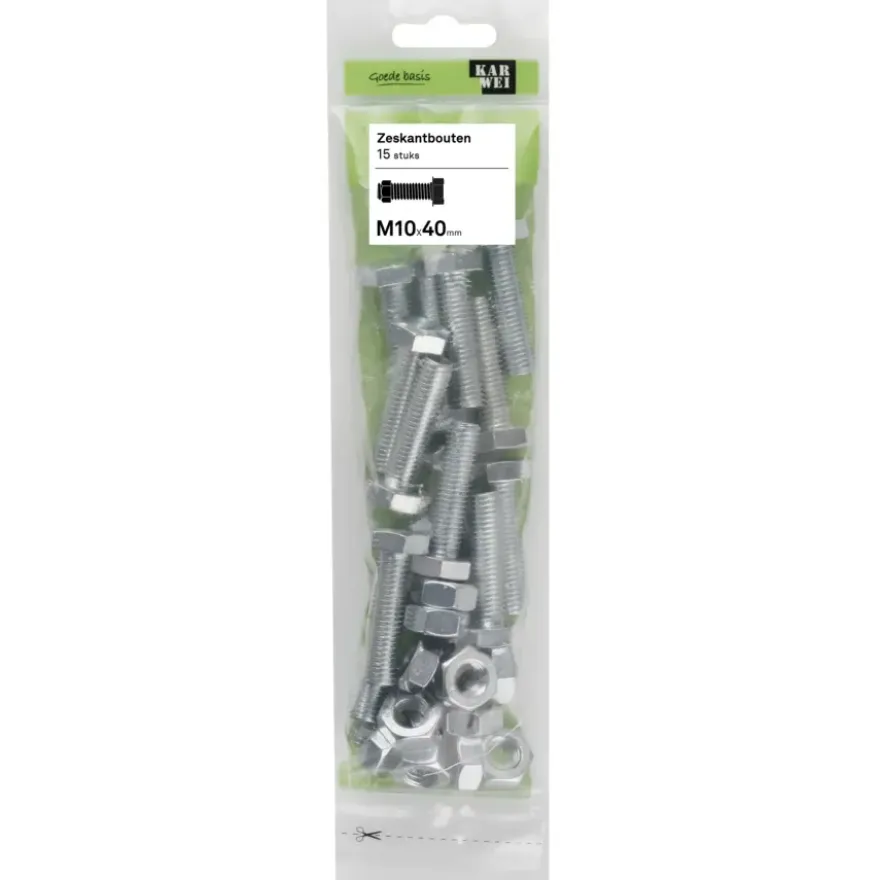 KARWEI zeskantbout voldraad M10x40 mm 15 stuks