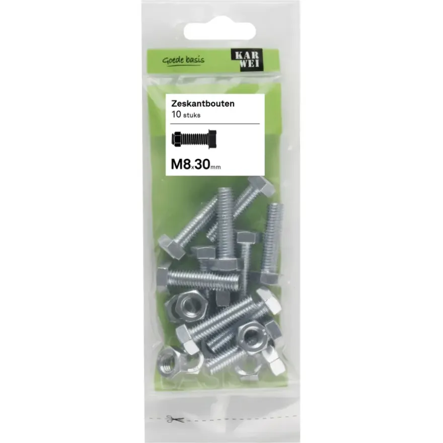 KARWEI zeskantbout voldraad M8x30 mm 10 stuks