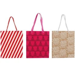 Kerst cadeau zak divers bruin licht roze en donker roze 17 x 22 cm per stuk