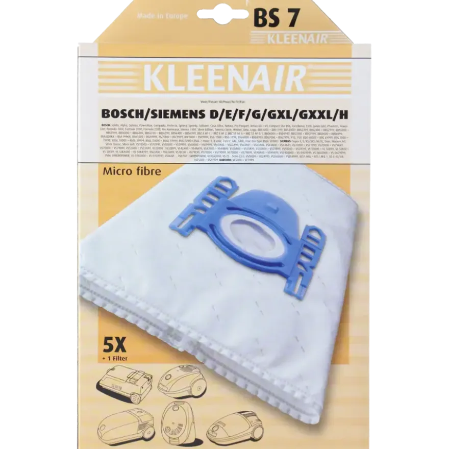 Kleenair stofzuigerzak Bosch/Siemens BS-7 5 stuks + 1 filter