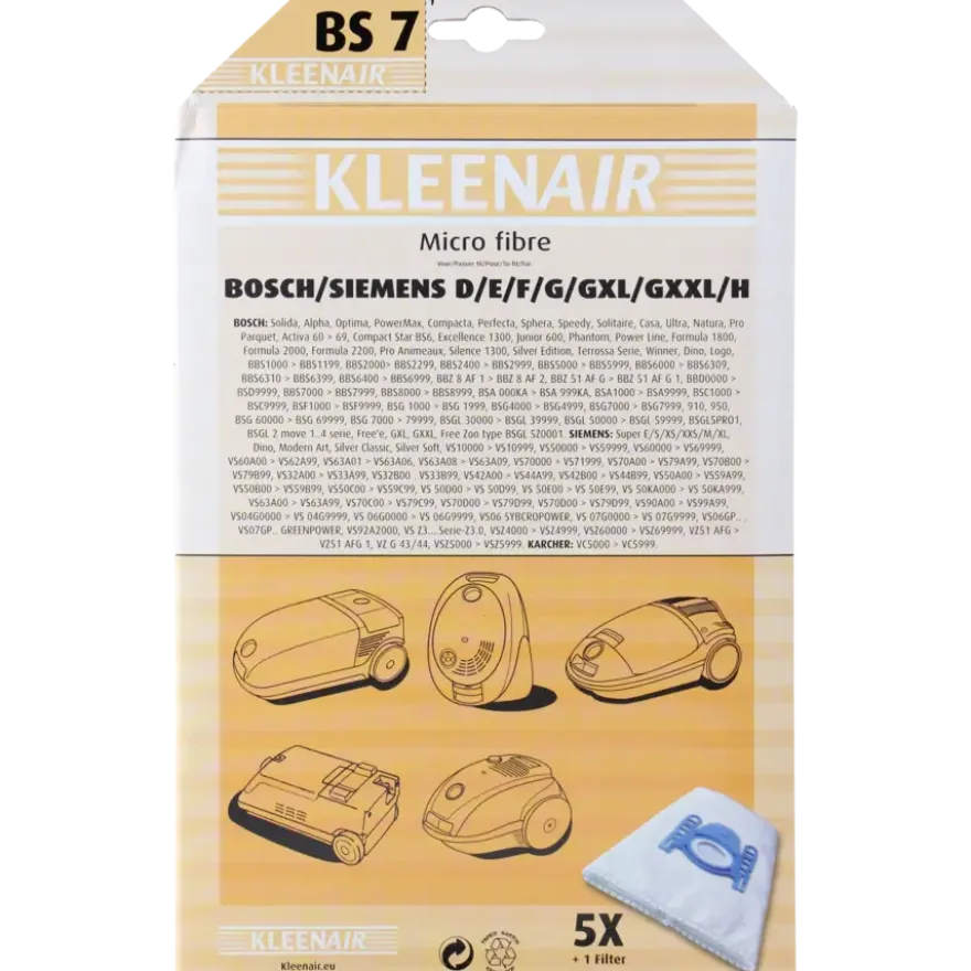 Kleenair stofzuigerzak Bosch/Siemens BS-7 5 stuks + 1 filter