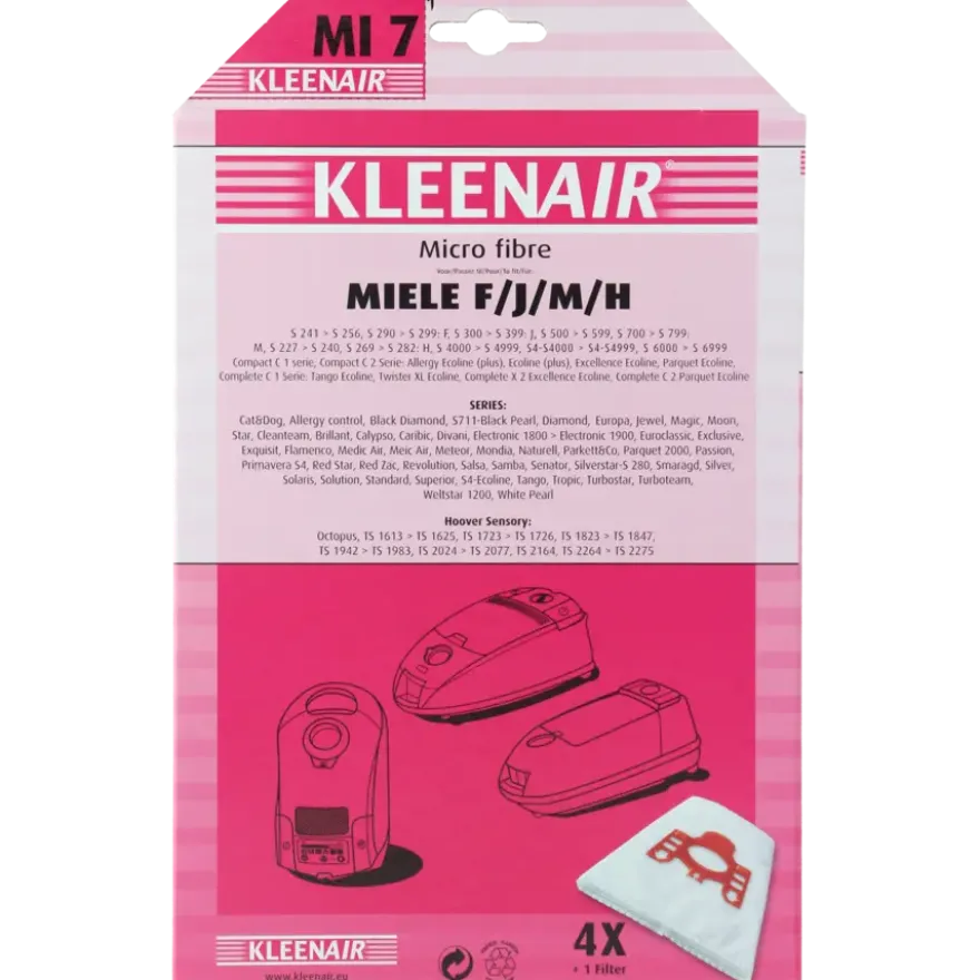 Kleenair Stofzuigerzak Miele F/J/M/H MI 7 4 stuks + 1 filter