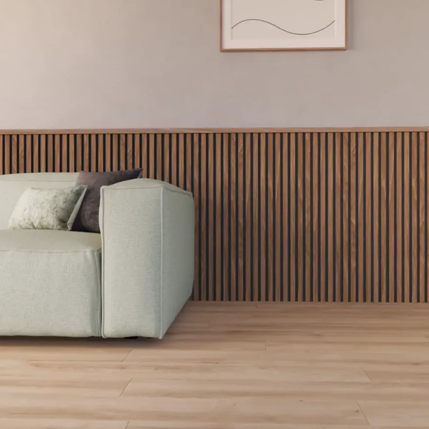 Kleurstaal lattenwand Decowall Acoustic walnoot 25x30cm