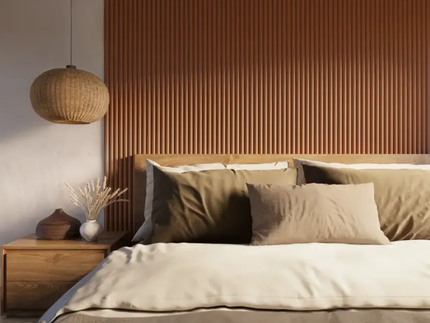 Kleurstaal lattenwand Decowall Acoustic Curve terra 25x30cm