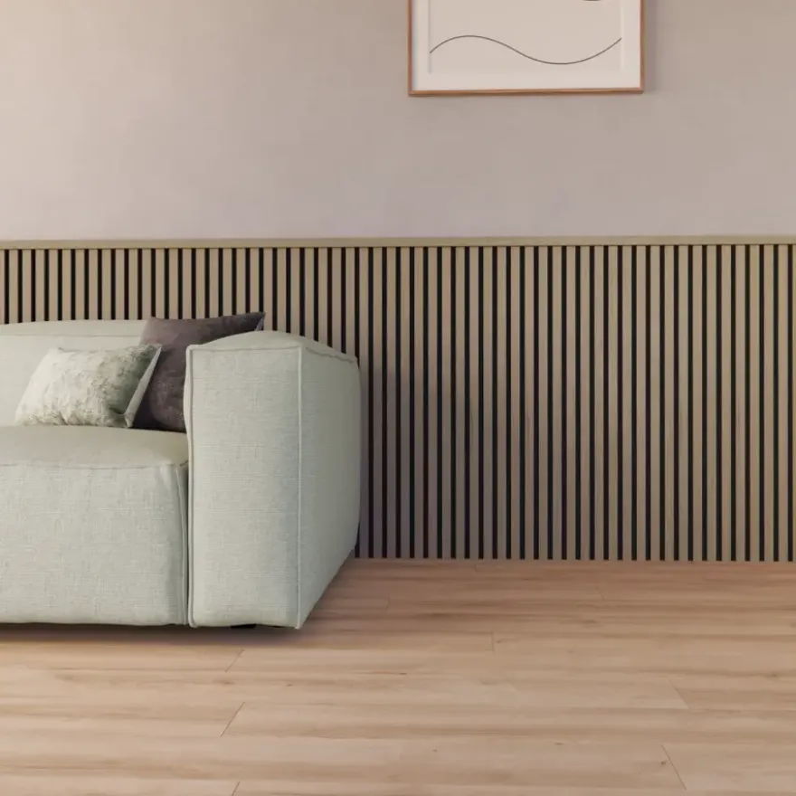 Kleurstaal lattenwand Decowall Acoustic vergrijsd eiken 25x30cm