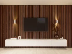 Kleurstaal lattenwand Decowall Acoustic Blend walnoot 25x30cm