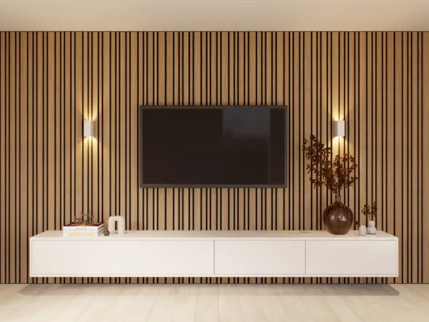 Kleurstaal lattenwand Decowall Acoustic Blend brons eiken 25x30cm