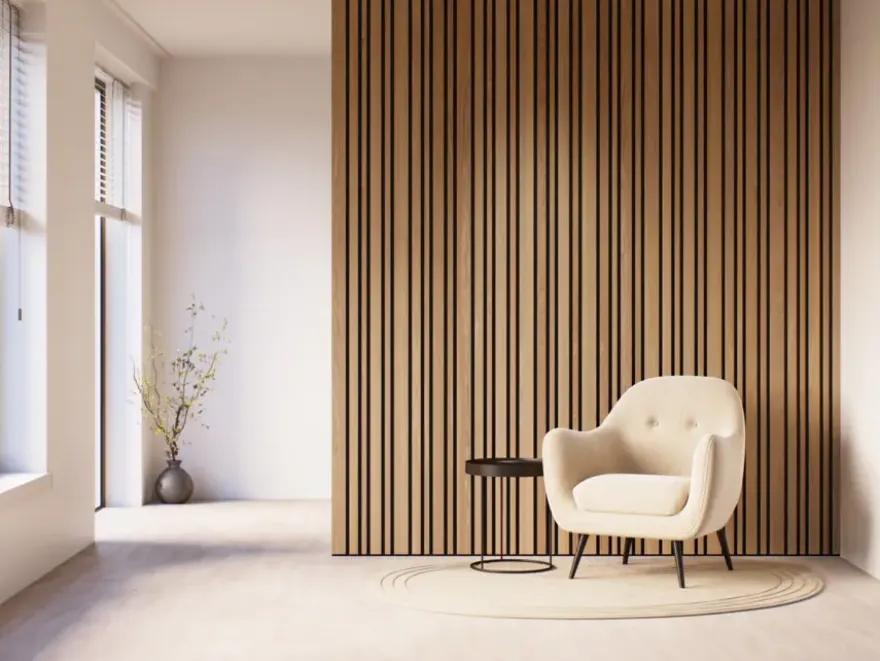 Kleurstaal lattenwand Decowall Acoustic Blend brons eiken 25x30cm