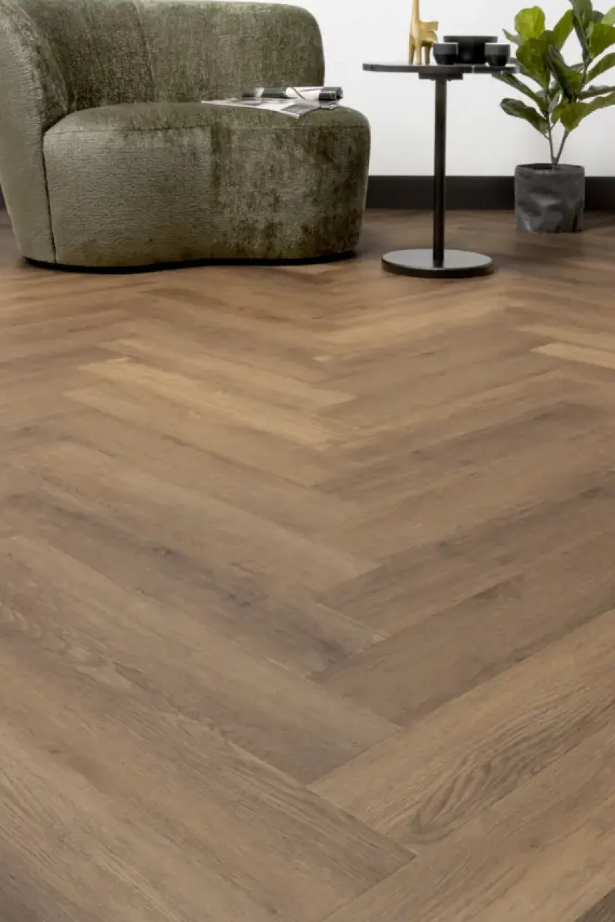Kleurstaal Lundia click PVC Helder Katrine visgraat donkerbruin houtlook