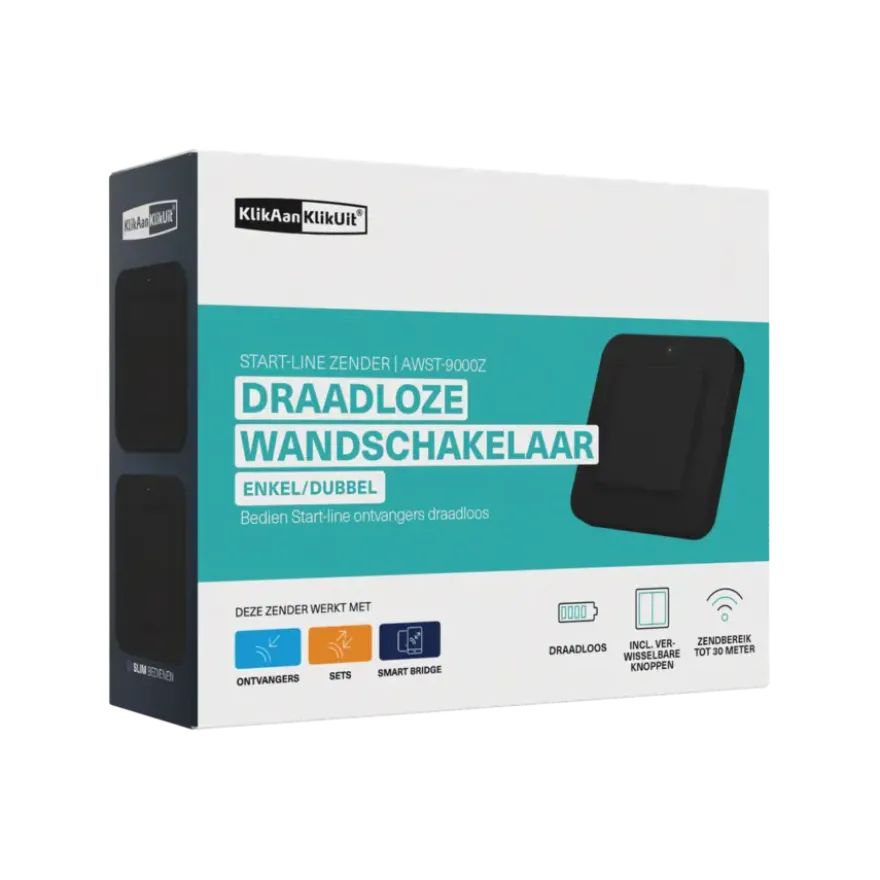 KlikAanKlikUit Draadloze enkelvoudige/dubbele wandschakelaar AWST-9000Z Zwart