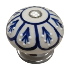 Knop Fem keramiek blauw wit 40 mm