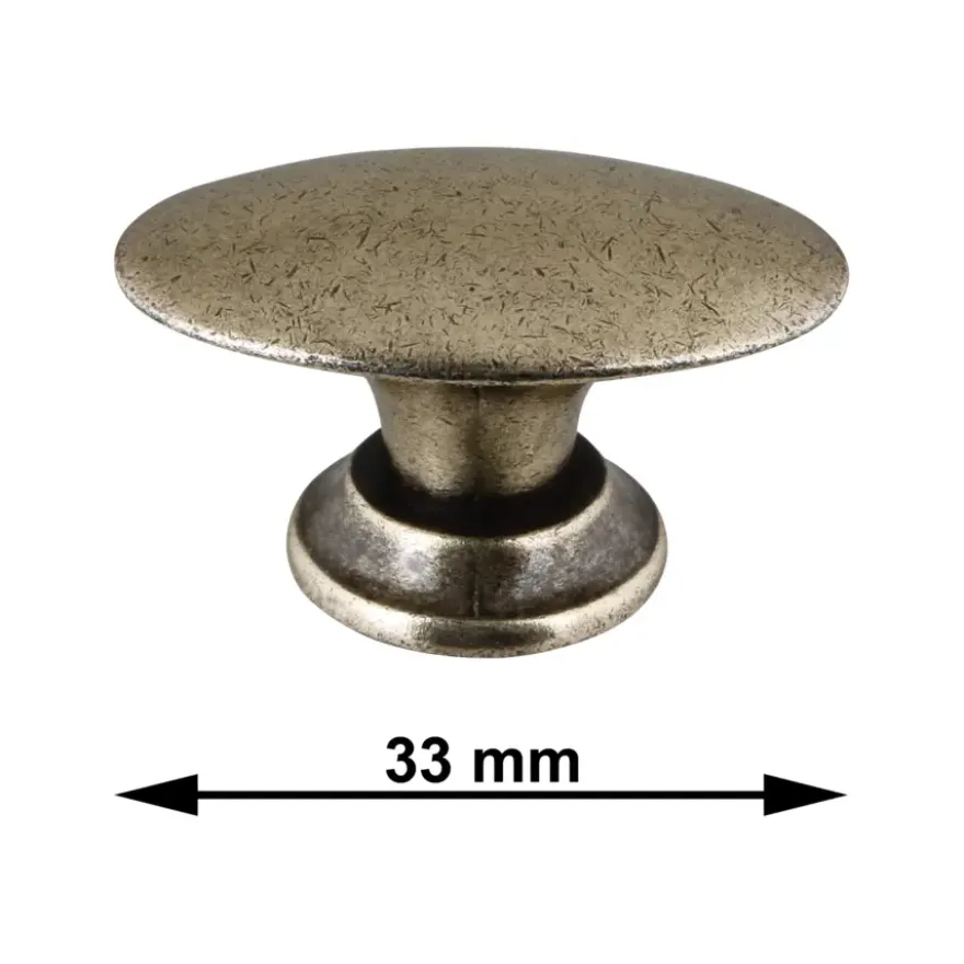 Knop Ovaal messing antiek 33mm