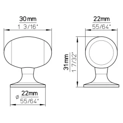 Knop Rina rvs look 30mm