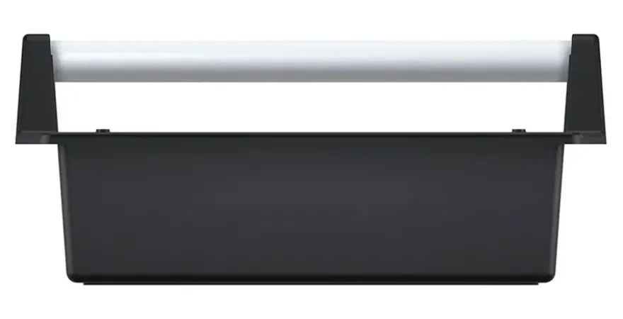 Kunststof pluggenbak met aluminium beugel 40x22x17cm.