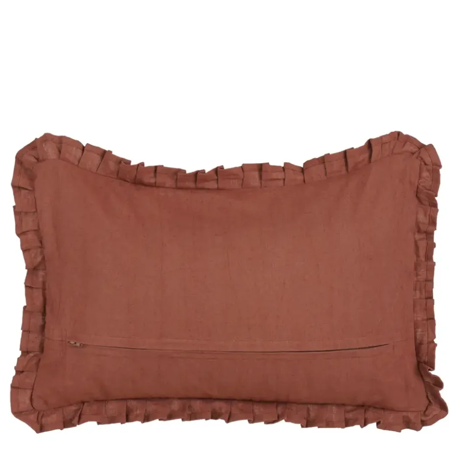 Kussen ruffled bruin - l55xb35xh10cm
