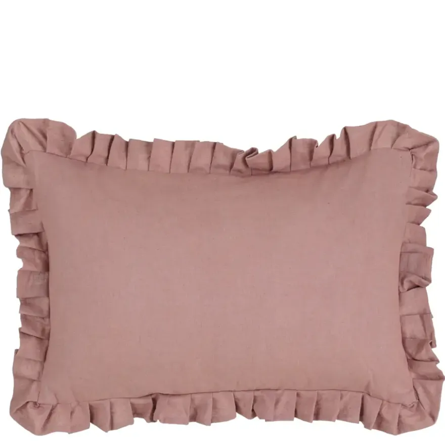 Kussen ruffled oud roze - l55xb35xh10cm