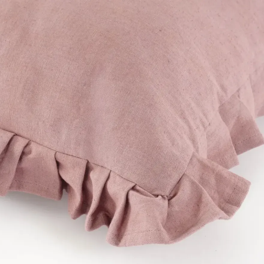 Kussen ruffled oud roze - l55xb35xh10cm
