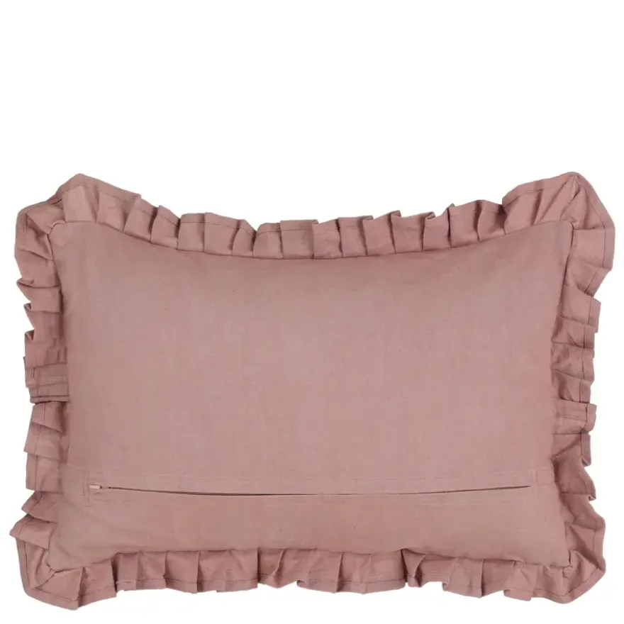 Kussen ruffled oud roze - l55xb35xh10cm
