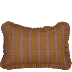 Kussen streep ruffled hart bruin 55 x 53 cm