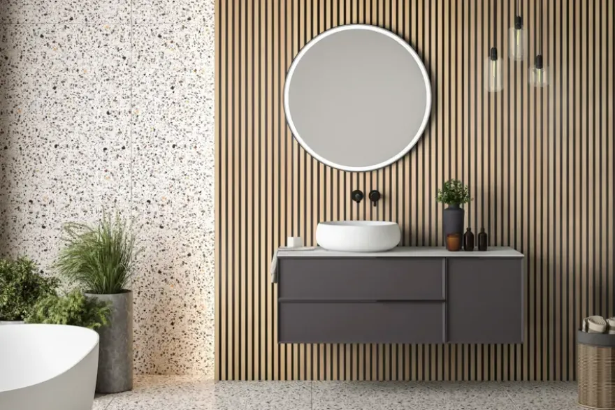 Lattenwand badkamer 260x52 cm licht eiken, dikte 15 mm