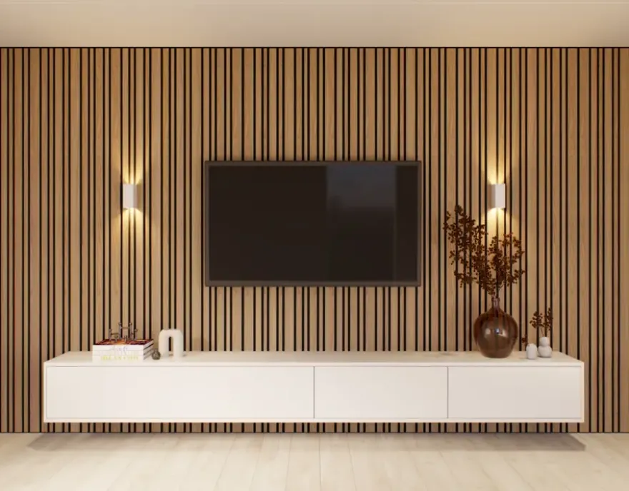 Lattenwand Decowall Acoustic Blend brons eiken, combinatie van verschillende breedtes, 260x30cm, 2 stuks (1.56m2)