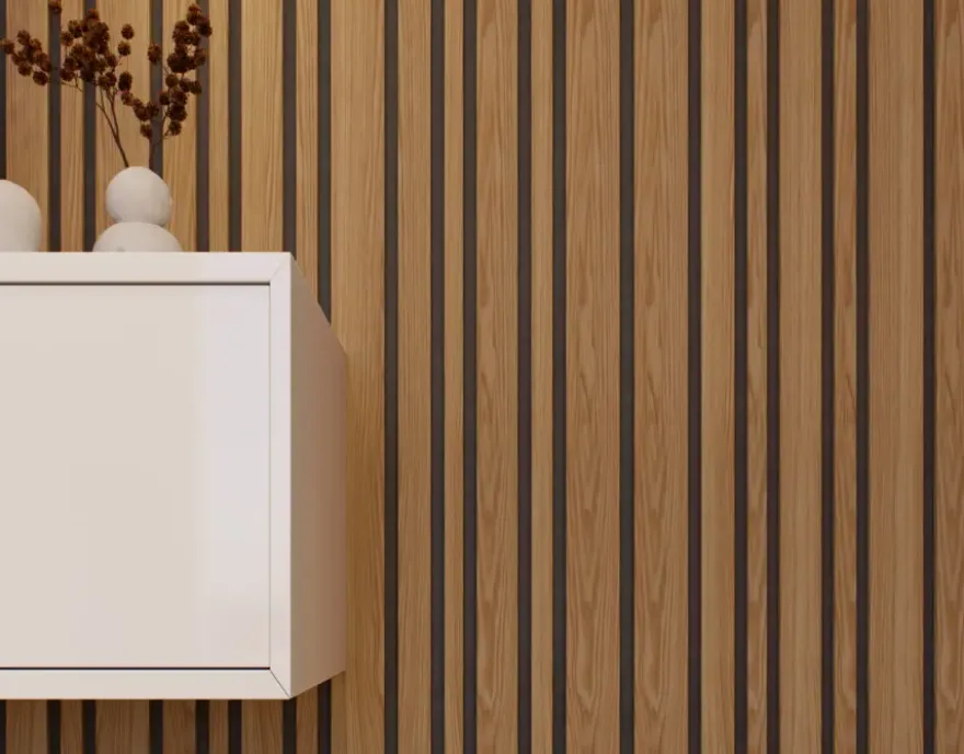 Lattenwand Decowall Acoustic Blend brons eiken, combinatie van verschillende breedtes, 260x30cm, 2 stuks (1.56m2)