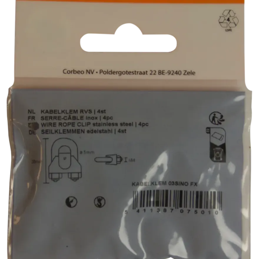 Ledent kabelklem tot Ø 3 mm rvs (4 stuks)