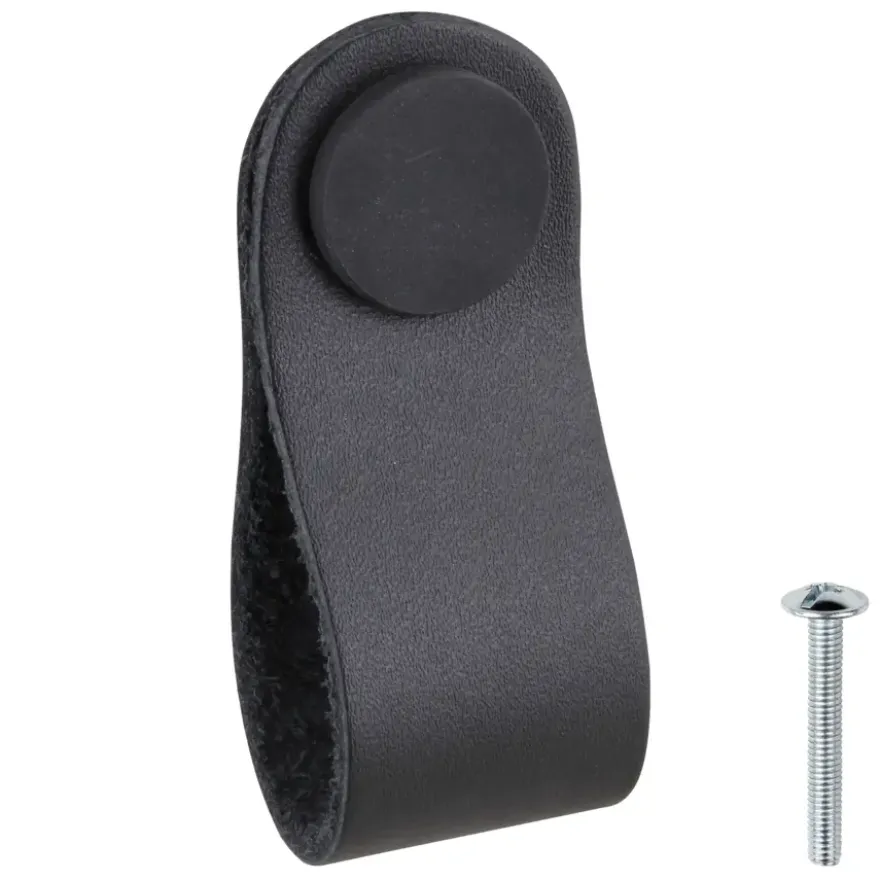 Leren knop Damian zwart 28mm